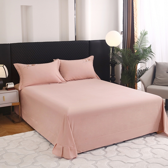 91家纺网 家纺一手货源 找家纺 金纱玉纺家纺 2024新款素色加厚公艺绣花四件套 叶香风暖-粉玉