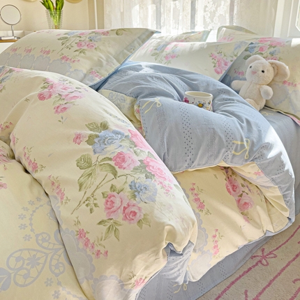 91家纺网 家纺一手货源 找家纺 优选良品 2025新款直播爆款全棉-ins印花系列四件套纯棉三件套床单床笠花语悠然