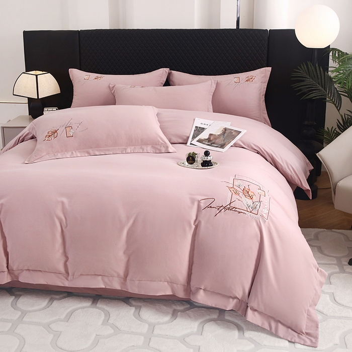 91家纺网 家纺一手货源 找家纺 金纱玉纺家纺 2024新款素色加厚公艺绣花四件套 叶香风暖-浅紫