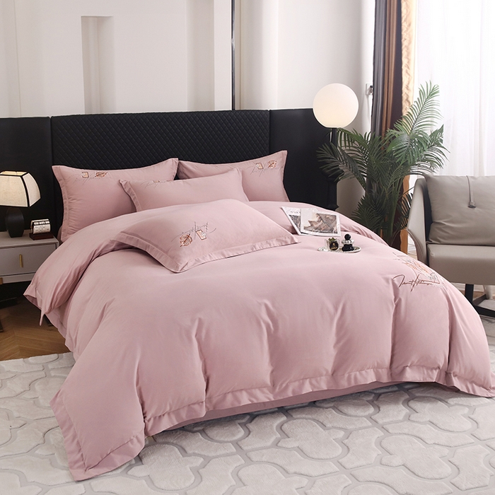 91家纺网 家纺一手货源 找家纺 金纱玉纺家纺 2024新款素色加厚公艺绣花四件套 叶香风暖-浅紫