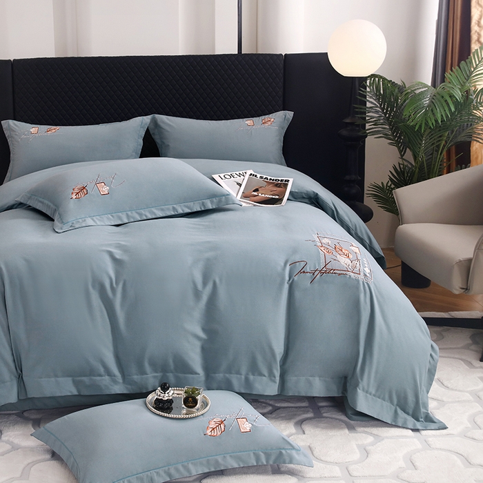 91家纺网 家纺一手货源 找家纺 金纱玉纺家纺 2024新款素色加厚公艺绣花四件套 叶香风暖-兰