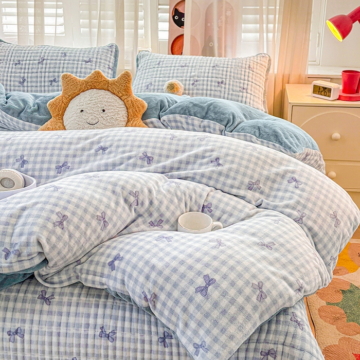 91家纺网 家纺一手货源 找家纺 喜居 2024新款宝宝牛奶绒印花单被套 恬梦蓝蓝