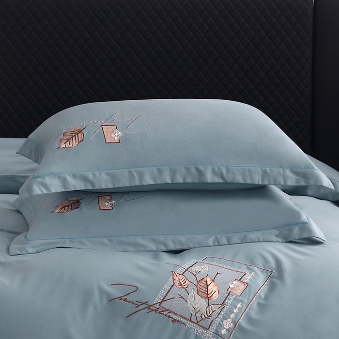 91家纺网 家纺一手货源 找家纺 金纱玉纺家纺 2024新款素色加厚公艺绣花四件套 叶香风暖-兰