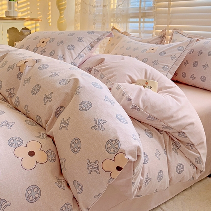 优选良品直播新款全棉磨毛喷气印花四件套加厚纯棉三件套（一字绣工艺款）宛然