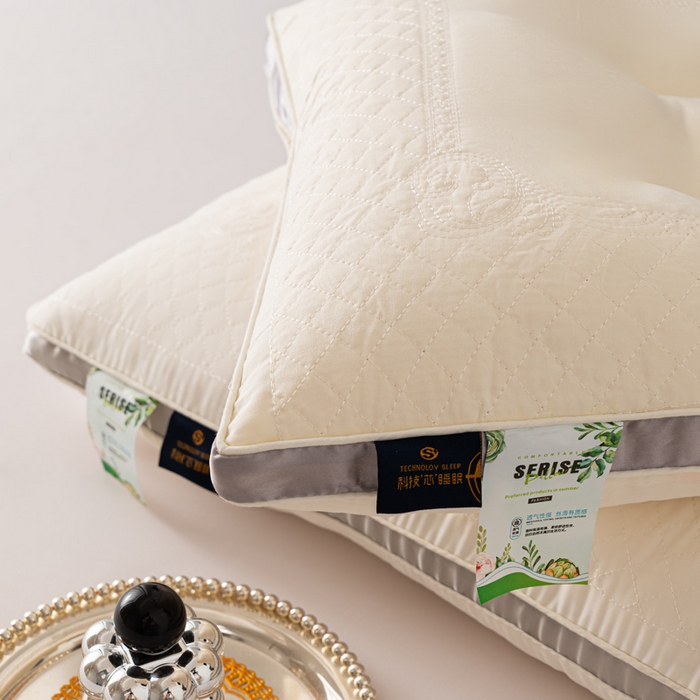 91家纺网 家纺一手货源 找家纺 佳尚枕芯 2025新款金银花乳胶护颈助眠抗菌枕吸湿透气枕芯枕头 米白