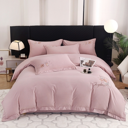 金纱玉纺家纺 2024新款素色加厚公艺绣花四件套 叶香风暖-浅紫