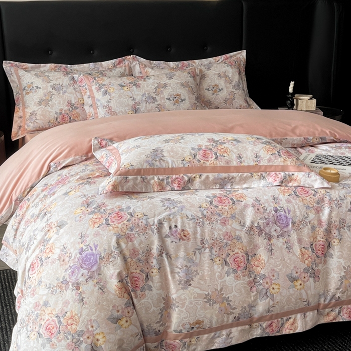 91家纺网 家纺一手货源 找家纺 魅都 2025新款100s长绒棉磨毛数码印花四件套 花海