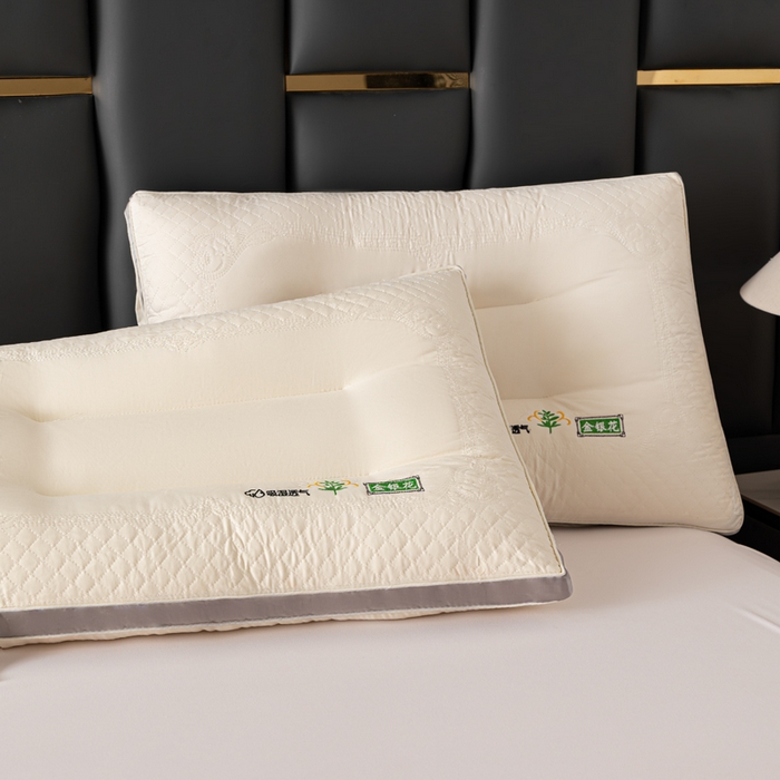 91家纺网 家纺一手货源 找家纺 佳尚枕芯 2025新款金银花乳胶护颈助眠抗菌枕吸湿透气枕芯枕头 米白