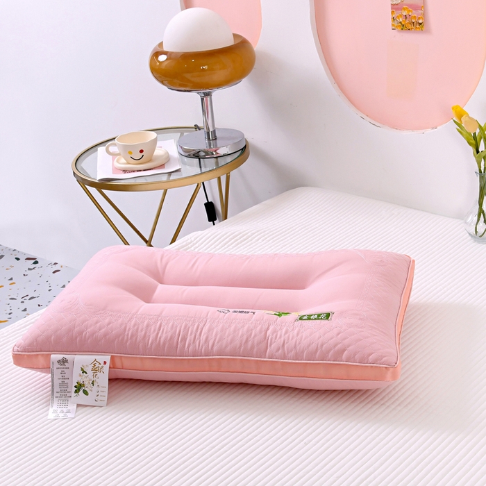 91家纺网 家纺一手货源 找家纺 佳尚枕芯 2025新款金银花乳胶护颈助眠抗菌枕吸湿透气枕芯枕头 粉色