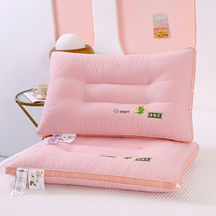 91家纺网 家纺一手货源 找家纺 佳尚枕芯 2025新款金银花乳胶护颈助眠抗菌枕吸湿透气枕芯枕头 粉色