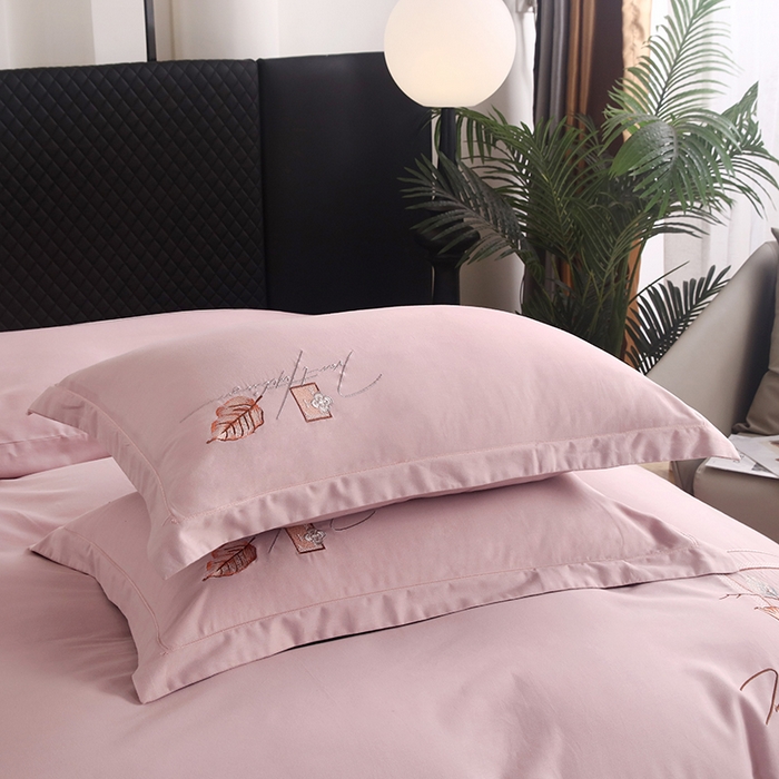 91家纺网 家纺一手货源 找家纺 金纱玉纺家纺 2024新款素色加厚公艺绣花四件套 叶香风暖-浅紫