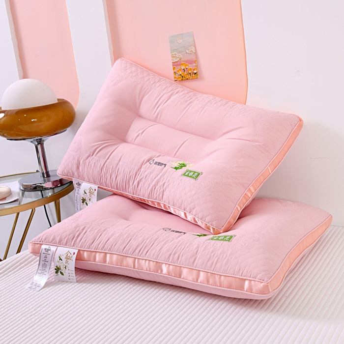 91家纺网 家纺一手货源 找家纺 佳尚枕芯 2025新款金银花乳胶护颈助眠抗菌枕吸湿透气枕芯枕头 粉色