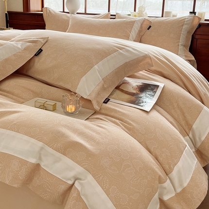 91家纺网 家纺一手货源 找家纺 （总）轻奢风A类全棉磨毛四件套加厚纯棉数码印花拼接被套床单轻奢风床笠款床上用品