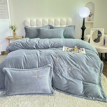 91家纺网 家纺一手货源 找家纺 （总）眠优居 2024牛奶棉宽边刺绣四件套牛奶绒法莱绒宝宝绒套件