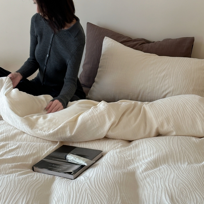 91家纺网 家纺一手货源 找家纺 （总）梦享生活家居 2024新款全棉提花树皮纹系列四件套