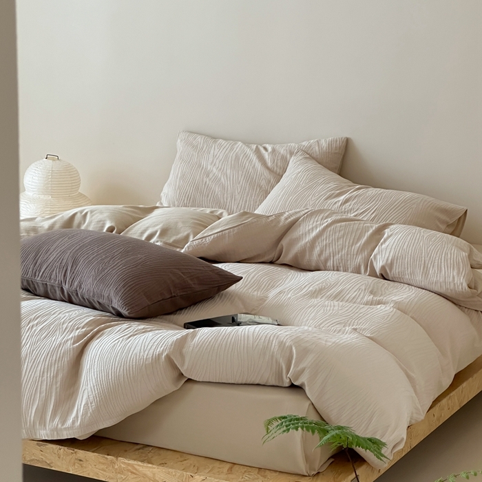 91家纺网 家纺一手货源 找家纺 梦享生活家居 2024新款全棉提花树皮纹系列四件套 提花树皮纹-卡其色