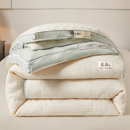 91家纺网 家纺一手货源 找家纺 （总）创优家纺 2025新款针织提花四季被子母被双胎被春秋被冬被被子被芯二合一拉链款直播