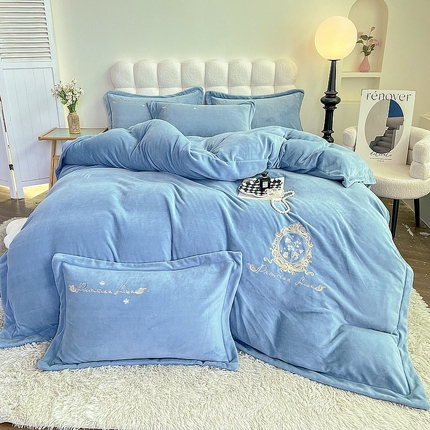 91家纺网 家纺一手货源 找家纺 （总）眠优居 2024牛奶棉宽边刺绣四件套牛奶绒法莱绒宝宝绒套件