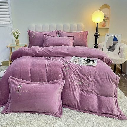 91家纺网 家纺一手货源 找家纺 （总）眠优居 2024牛奶棉宽边刺绣四件套牛奶绒法莱绒宝宝绒套件