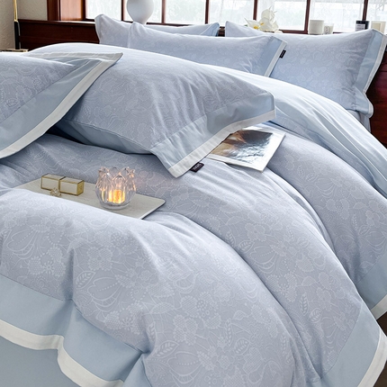 轻奢风A类全棉磨毛四件套加厚纯棉数码印花拼接被套床单轻奢风床笠款床上用品 岚希-星蓝