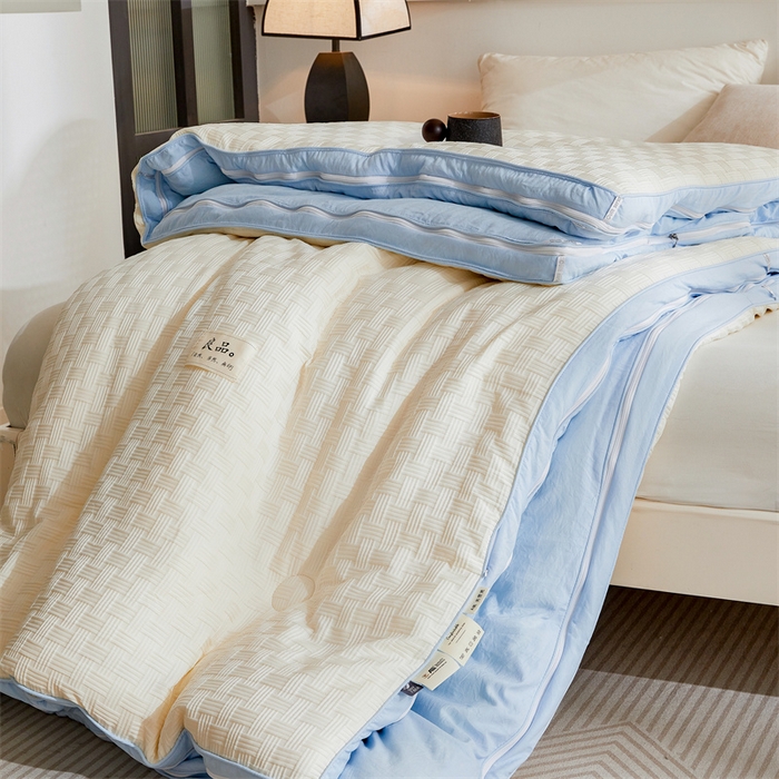 91家纺网 家纺一手货源 找家纺 创优家纺 2025新款针织提花四季被子母被双胎被春秋被冬被被子被芯二合一拉链款直播 双拼提花-蓝