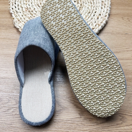 91家纺网 家纺一手货源 找家纺 （总）南通盟生鞋业有限公司 2024新款日式素色TPR防滑静音软底棉麻四季室内家居开口拖鞋