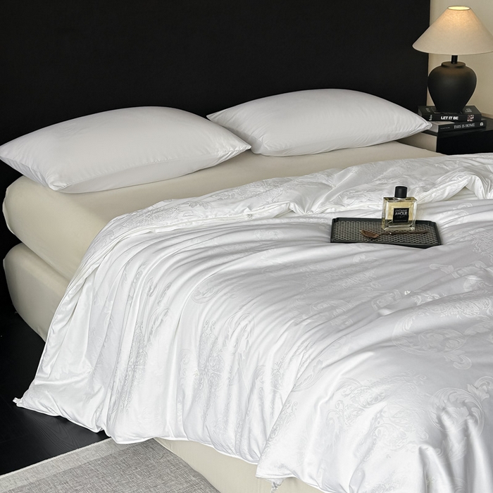 91家纺网 家纺一手货源 找家纺 龙图家纺 2024新款80支全棉贡缎蚕丝被-玉如意 玉如意-白色