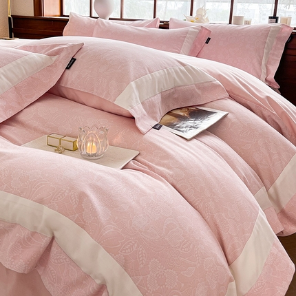 轻奢风A类全棉磨毛四件套加厚纯棉数码印花拼接被套床单轻奢风床笠款床上用品 岚希-甜粉
