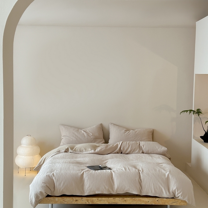 91家纺网 家纺一手货源 找家纺 梦享生活家居 2024新款全棉提花树皮纹系列四件套 提花树皮纹-卡其色