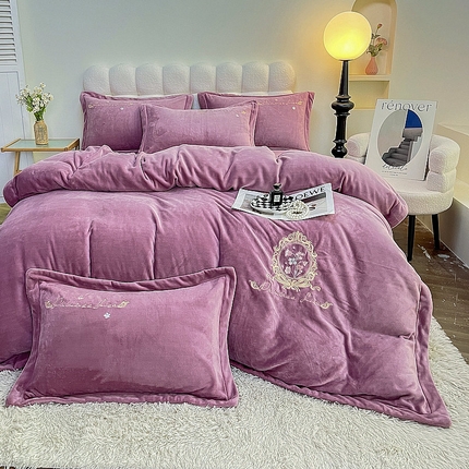 91家纺网 家纺一手货源 找家纺 （总）眠优居 2024牛奶棉宽边刺绣四件套牛奶绒法莱绒宝宝绒套件