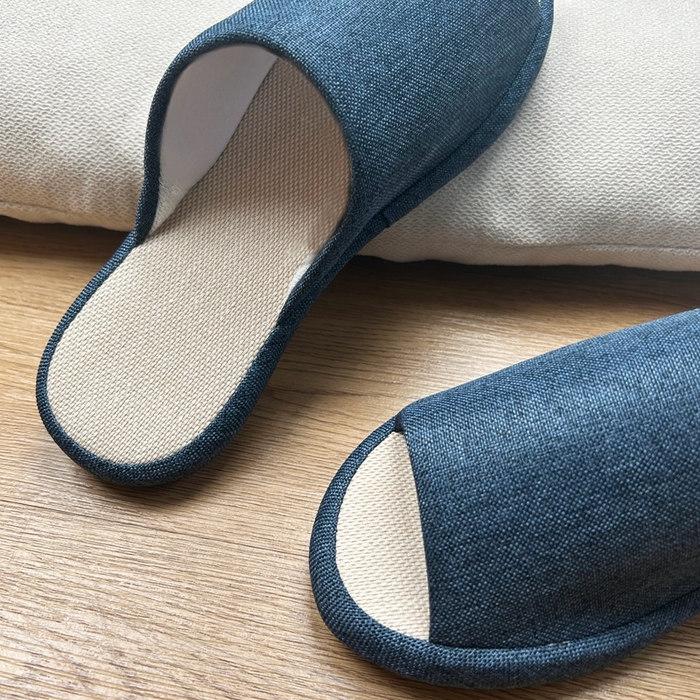 91家纺网 家纺一手货源 找家纺 （总）南通盟生鞋业有限公司 2024新款日式素色TPR防滑静音软底棉麻四季室内家居开口拖鞋