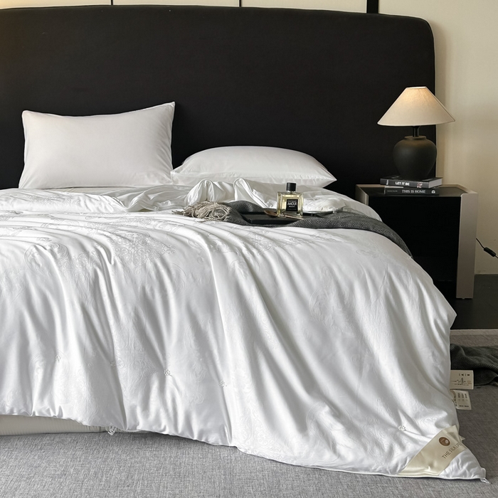 91家纺网 家纺一手货源 找家纺 龙图家纺 2024新款80支全棉贡缎蚕丝被-玉如意 玉如意-白色