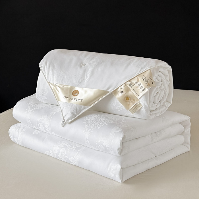 91家纺网 家纺一手货源 找家纺 龙图家纺 2024新款80支全棉贡缎蚕丝被-玉如意 玉如意-白色