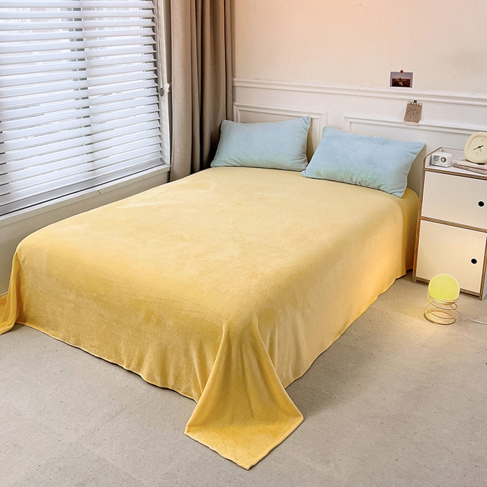 91家纺网 家纺一手货源 找家纺 梵克保罗 2024新款ins风小红书博主推荐高克重纯色双拼牛奶绒四件套 浅蓝芝士