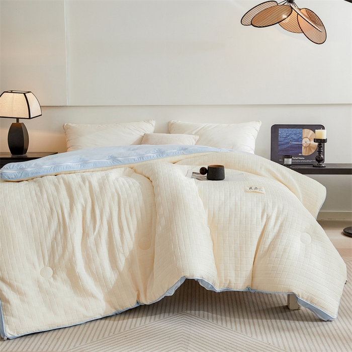 91家纺网 家纺一手货源 找家纺 创优家纺 2025新款针织提花四季被子母被双胎被春秋被冬被被子被芯二合一拉链款直播 双拼提花-蓝