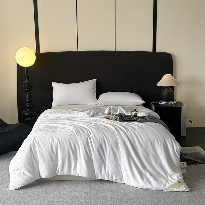 91家纺网 家纺一手货源 找家纺 龙图家纺 2024新款80支全棉贡缎蚕丝被-玉如意 玉如意-白色