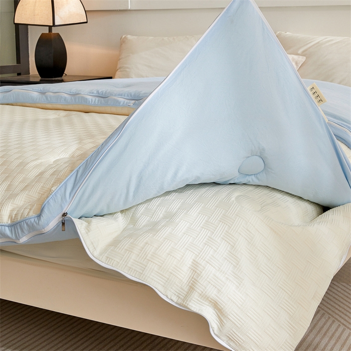 91家纺网 家纺一手货源 找家纺 创优家纺 2025新款针织提花四季被子母被双胎被春秋被冬被被子被芯二合一拉链款直播 双拼提花-蓝