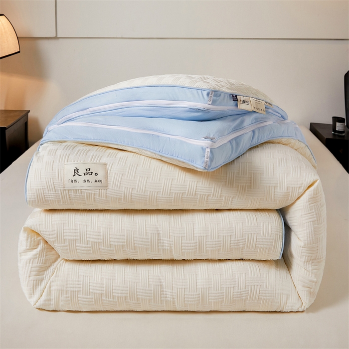 91家纺网 家纺一手货源 找家纺 创优家纺 2025新款针织提花四季被子母被双胎被春秋被冬被被子被芯二合一拉链款直播 双拼提花-蓝