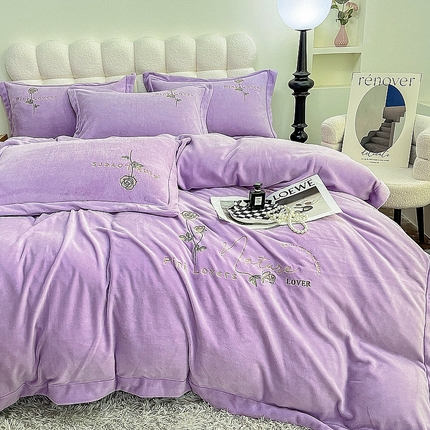 91家纺网 家纺一手货源 找家纺 （总）眠优居 2024牛奶棉宽边刺绣四件套牛奶绒法莱绒宝宝绒套件