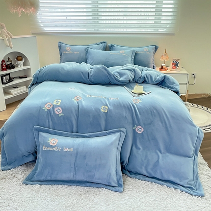 91家纺网 家纺一手货源 找家纺 （总）眠优居 2024牛奶棉宽边刺绣四件套牛奶绒法莱绒宝宝绒套件