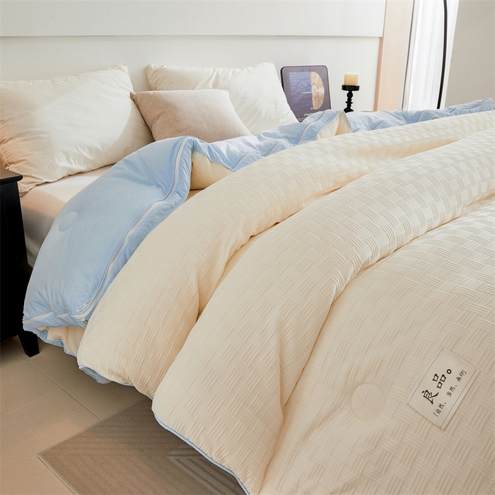 91家纺网 家纺一手货源 找家纺 创优家纺 2025新款针织提花四季被子母被双胎被春秋被冬被被子被芯二合一拉链款直播 双拼提花-蓝