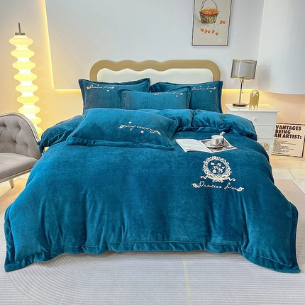 91家纺网 家纺一手货源 找家纺 （总）眠优居 2024牛奶棉宽边刺绣四件套牛奶绒法莱绒宝宝绒套件