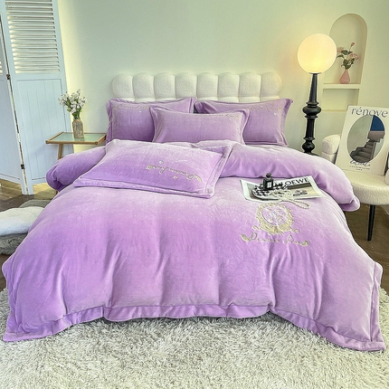 91家纺网 家纺一手货源 找家纺 （总）眠优居 2024牛奶棉宽边刺绣四件套牛奶绒法莱绒宝宝绒套件