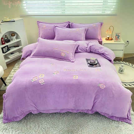 91家纺网 家纺一手货源 找家纺 （总）眠优居 2024牛奶棉宽边刺绣四件套牛奶绒法莱绒宝宝绒套件