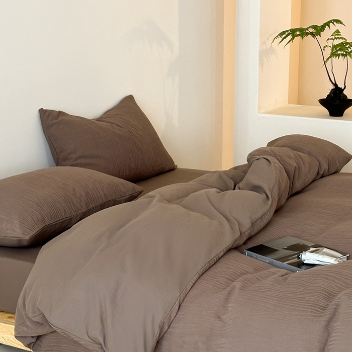 91家纺网 家纺一手货源 找家纺 梦享生活家居 2024新款全棉提花树皮纹系列四件套 提花树皮纹-巧克力