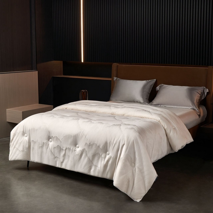 91家纺网 家纺一手货源 找家纺 朴罗 （ 原岚图） 2024新款臻品色织蚕丝大豆被含礼盒包装  白色