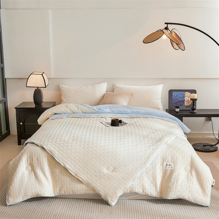 91家纺网 家纺一手货源 找家纺 创优家纺 2025新款针织提花四季被子母被双胎被春秋被冬被被子被芯二合一拉链款直播 双拼提花-蓝