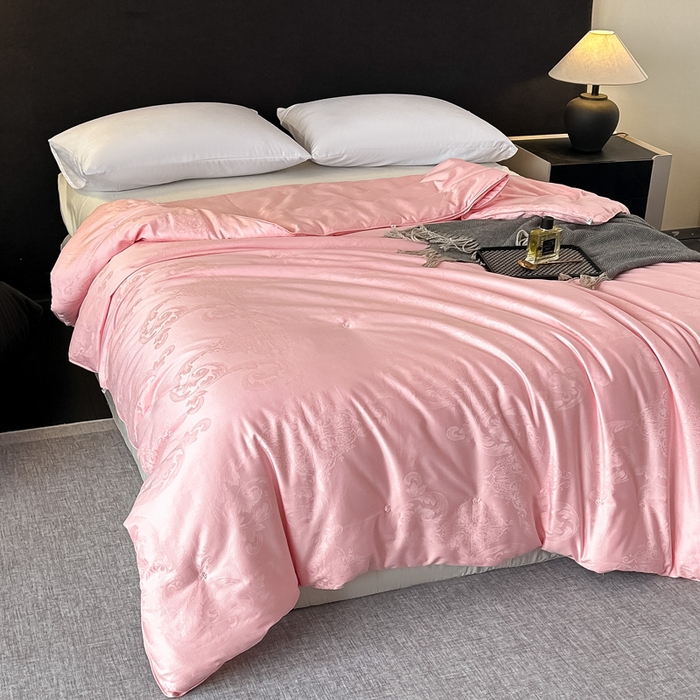 91家纺网 家纺一手货源 找家纺 龙图家纺 2024新款80支全棉贡缎蚕丝被-玉如意 玉如意-粉色