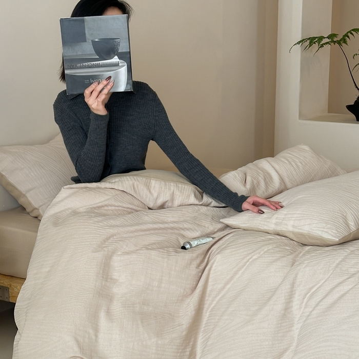 91家纺网 家纺一手货源 找家纺 梦享生活家居 2024新款全棉提花树皮纹系列四件套 提花树皮纹-卡其色