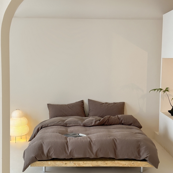 91家纺网 家纺一手货源 找家纺 梦享生活家居 2024新款全棉提花树皮纹系列四件套 提花树皮纹-巧克力